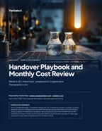 First page of Handover Playbook and Monthly Cost Review: sample engagement report, 28 pages, PDF